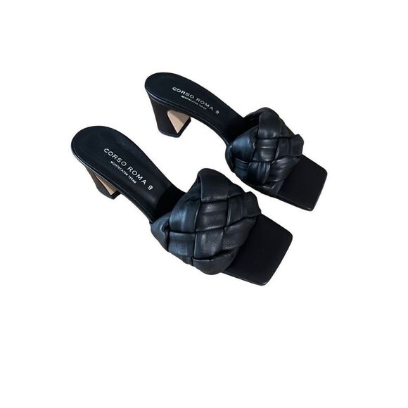 Corso Roma 9 Womens Black Braided Square Toe Block Heels Sandals Size 37 - Picture 6 of 9